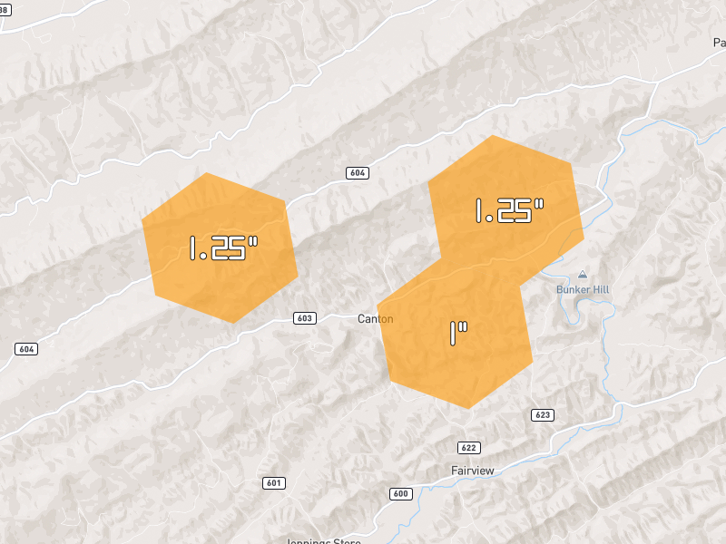 Hail map of Blackwater, VA on Jul 28, 2026, hail up to 1.25"
