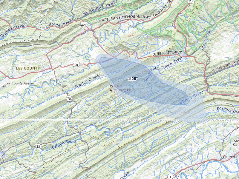 NEXRAD radar-signature map of the hail storm over Blackwater, VA on Aug 12, 2026