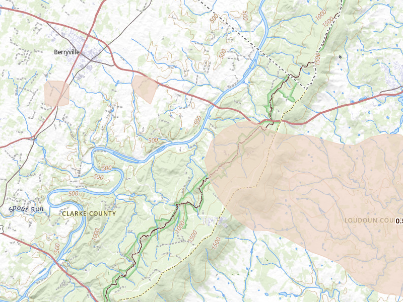 Radar-estimated hail-size map of the storm over Bluemont, VA on Sep 3, 2026