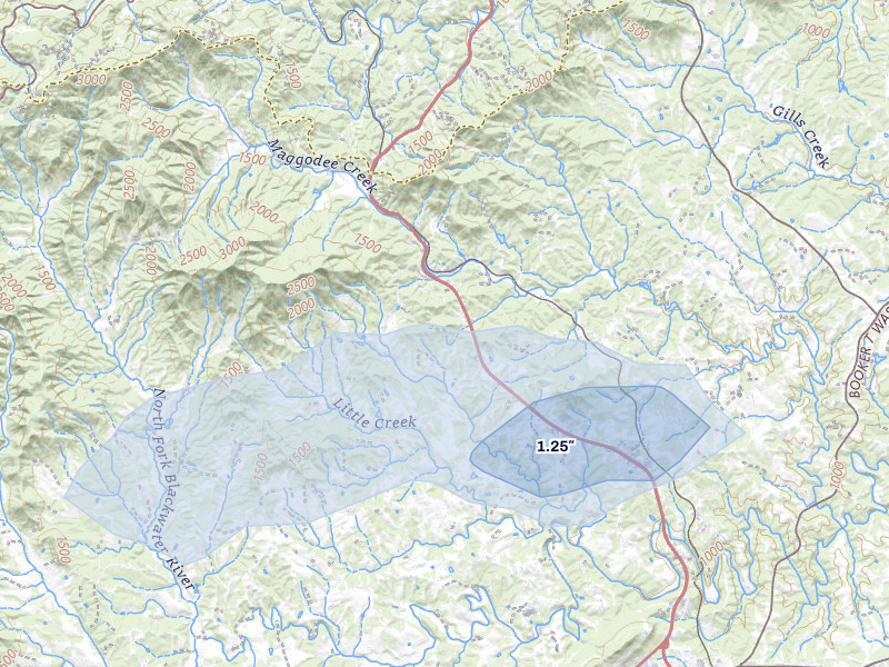 NEXRAD radar-signature map of the hail over Boones Mill, VA