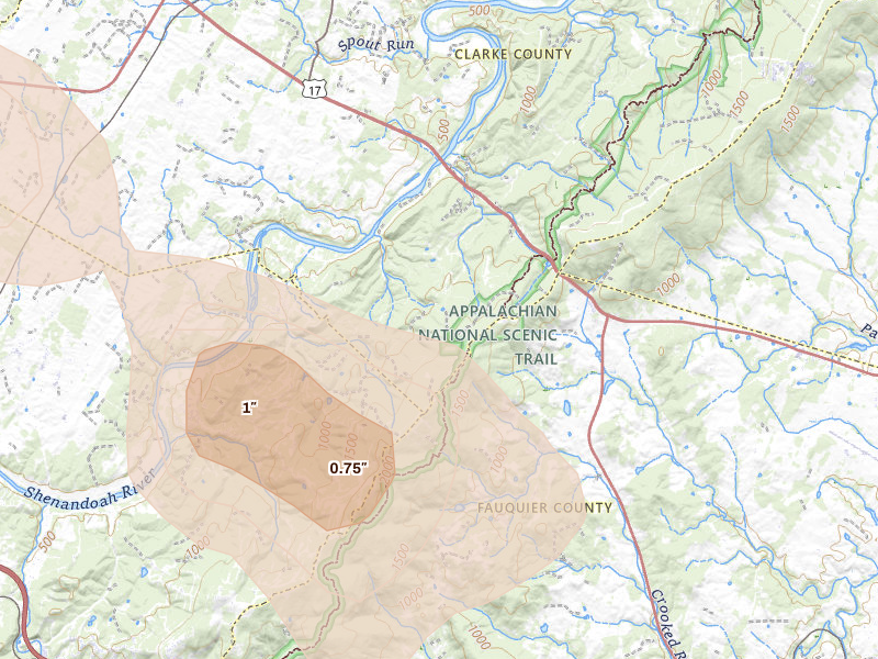 Radar-estimated hail-size map of the storm over Boyce, VA