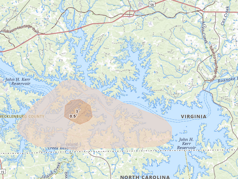 Radar-estimated hail-size map of the storm over Boydton, VA