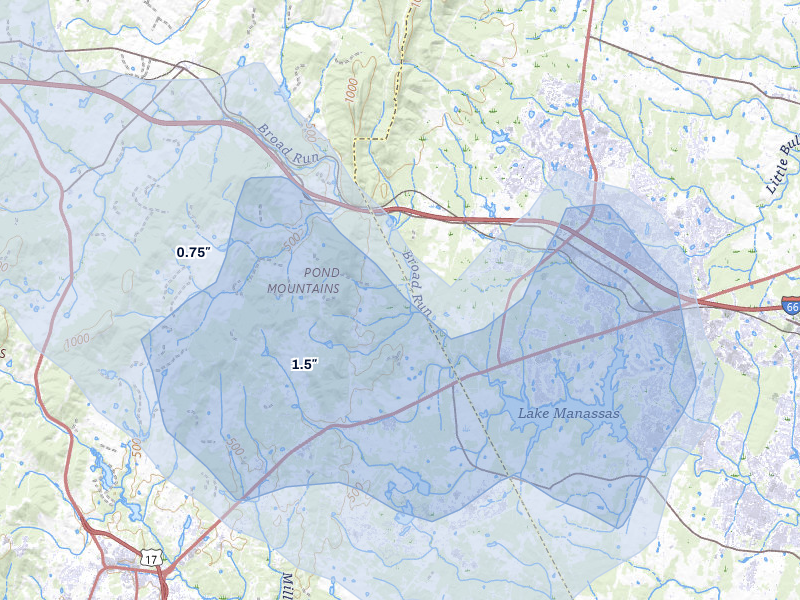 NEXRAD radar-signature map of the hail storm over Broad Run, VA on May 27, 2026