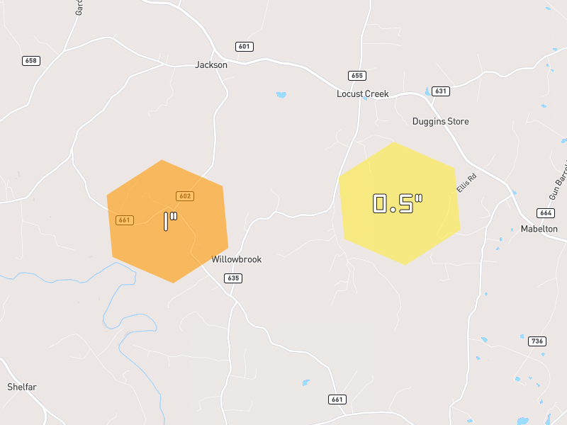 Hail map of Bumpass, VA on Jul 5, 2026, hail up to 1"