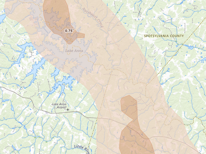 Radar-estimated hail-size map of the storm over Bumpass, VA