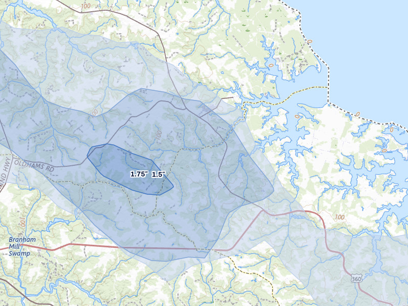 NEXRAD radar-signature map of the hail storm over Callao, VA on May 27, 2026