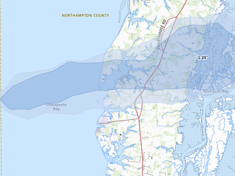 NEXRAD radar-signature map of the hail over Cape Charles, VA