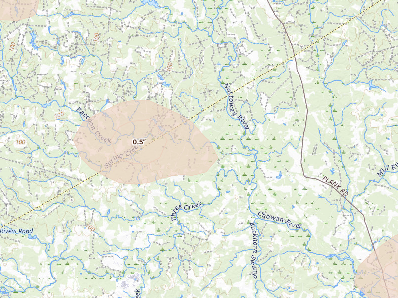 Radar-estimated hail-size map of the storm over Capron, VA on Sep 4, 2026