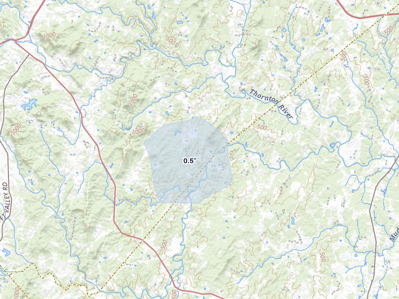 NEXRAD radar-signature map of the hail storm over Castleton, VA on Apr 1, 2026