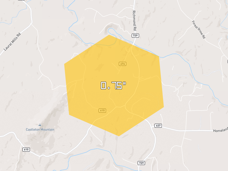 Hail map of Castleton, VA on Jul 28, 2026, hail up to 0.75"