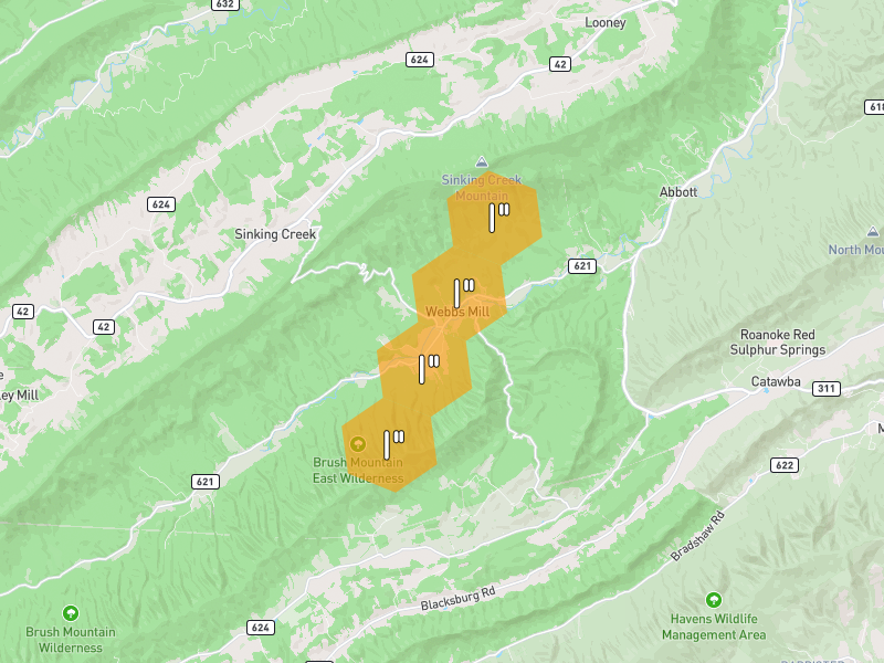 Hail map of Catawba, VA on Jul 4, 2026, hail up to 1"