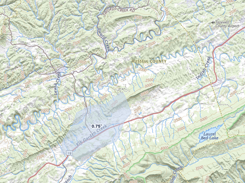 NEXRAD radar-signature map of the hail over Cedar Bluff, VA