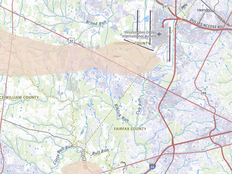 Radar-estimated hail-size map of the storm over Chantilly, VA on Jul 18, 2026