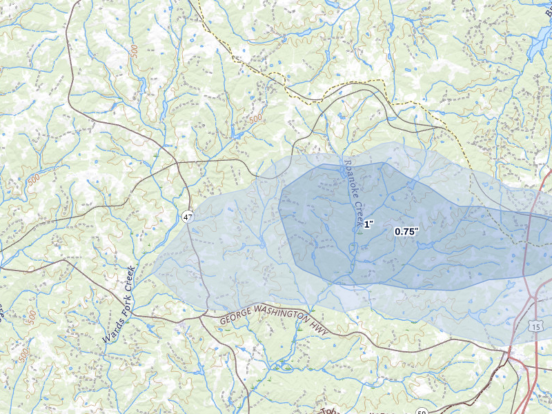 NEXRAD radar-signature map of the hail over Charlotte Court House, VA