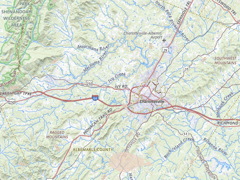Radar-estimated hail-size map of the storm over Charlottesville, VA on May 27, 2026