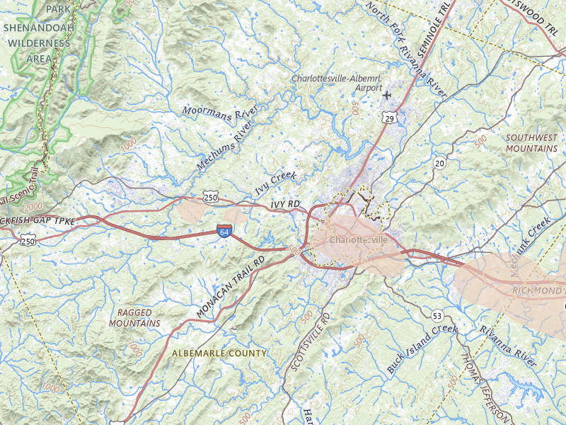 Radar-estimated hail-size map of the storm over Charlottesville, VA on Jul 26, 2026