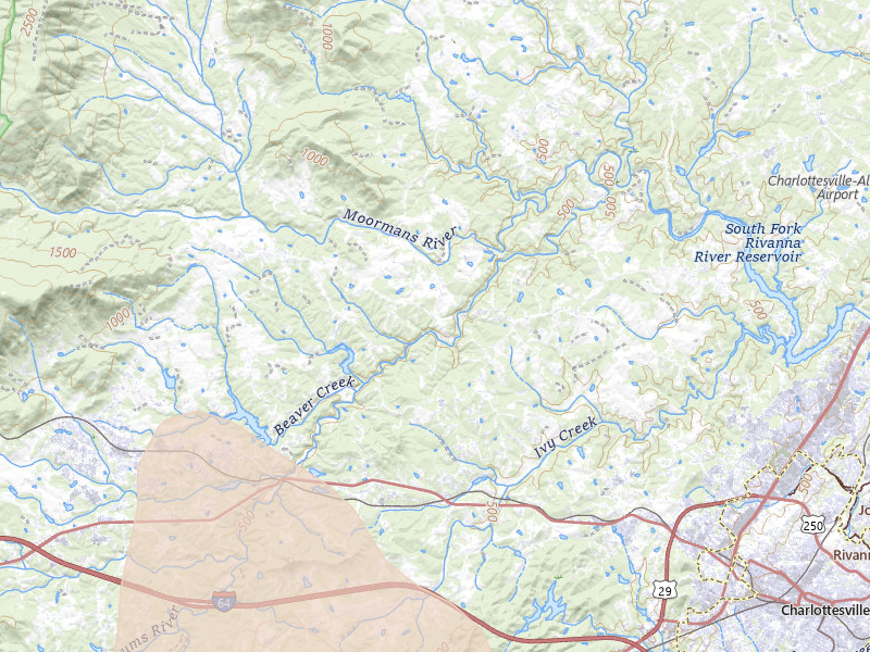 Radar-estimated hail-size map of the storm over Charlottesville, VA on Aug 16, 2026