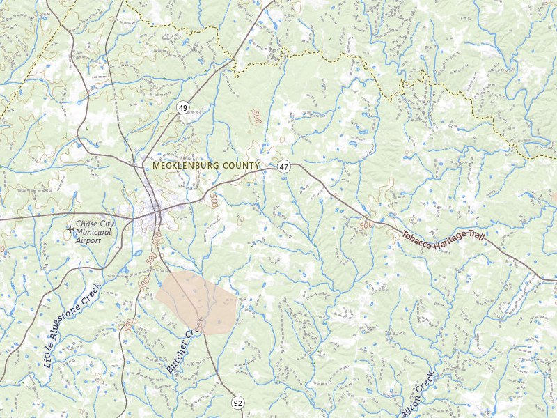Radar-estimated hail-size map of the storm over Chase City, VA on Aug 20, 2026