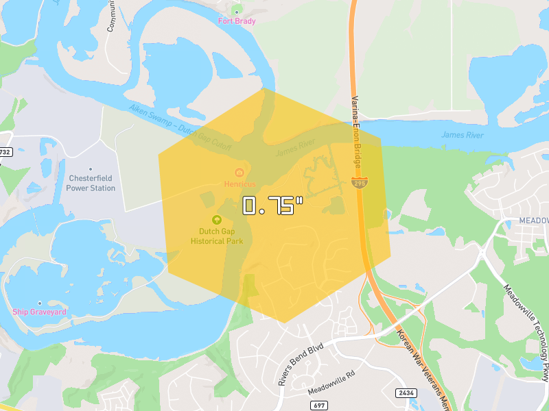 Hail map of Chester, VA on Jul 28, 2026, hail up to 0.75"