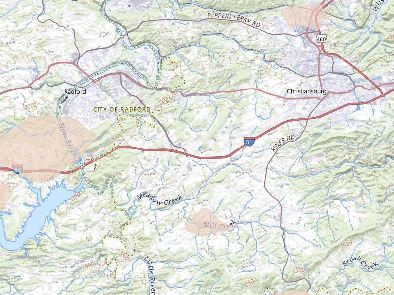 Radar-estimated hail-size map of the storm over Christiansburg, VA on Aug 22, 2026