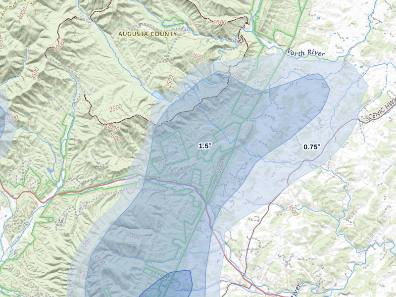NEXRAD radar-signature map of the hail over Churchville, VA