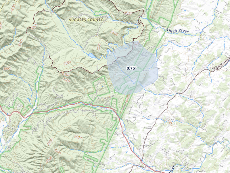 NEXRAD radar-signature map of the hail storm over Churchville, VA on Jul 6, 2026