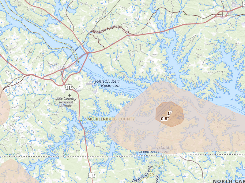 Radar-estimated hail-size map of the storm over Clarksville, VA
