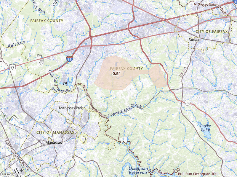 Radar-estimated hail-size map of the storm over Clifton, VA