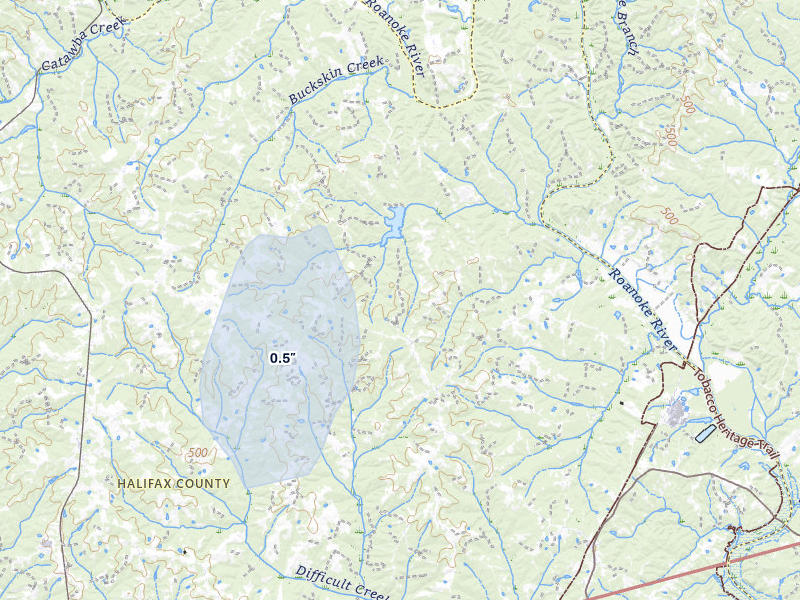 NEXRAD radar-signature map of the hail storm over Clover, VA on Jul 7, 2026