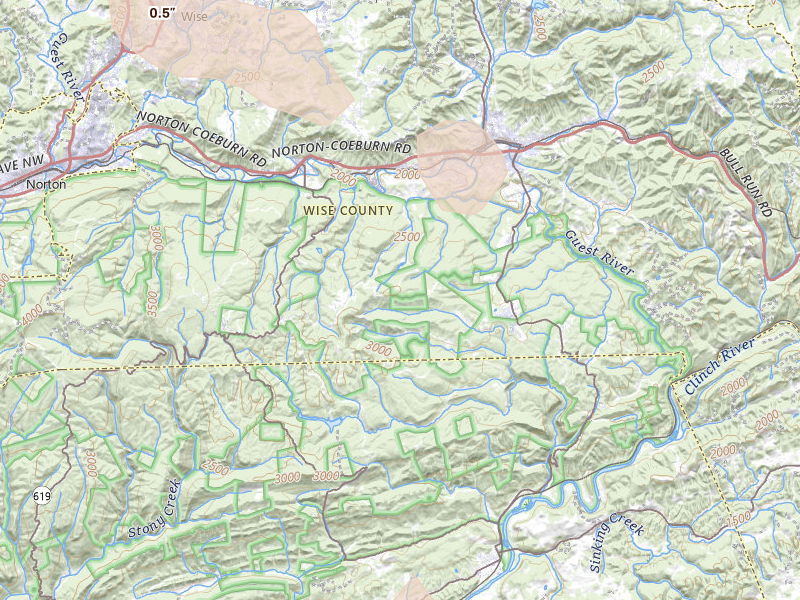 Radar-estimated hail-size map of the storm over Coeburn, VA on Aug 17, 2026