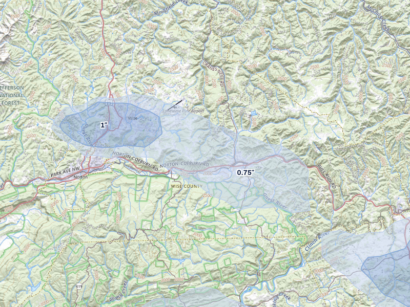 NEXRAD radar-signature map of the hail storm over Coeburn, VA on Aug 17, 2026