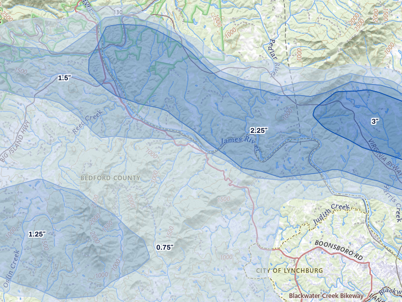 NEXRAD radar-signature map of the hail storm over Coleman Falls, VA on May 27, 2026