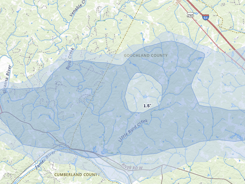 NEXRAD radar-signature map of the hail over Columbia, VA