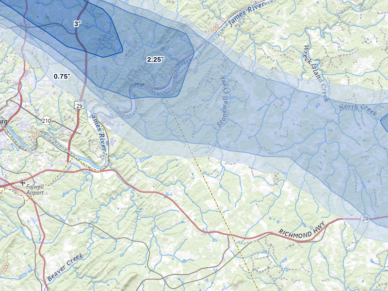 NEXRAD radar-signature map of the hail storm over Concord, VA on May 27, 2026