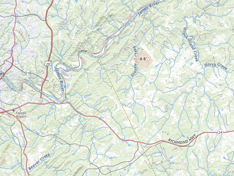 Radar-estimated hail-size map of the storm over Concord, VA on Jun 12, 2026