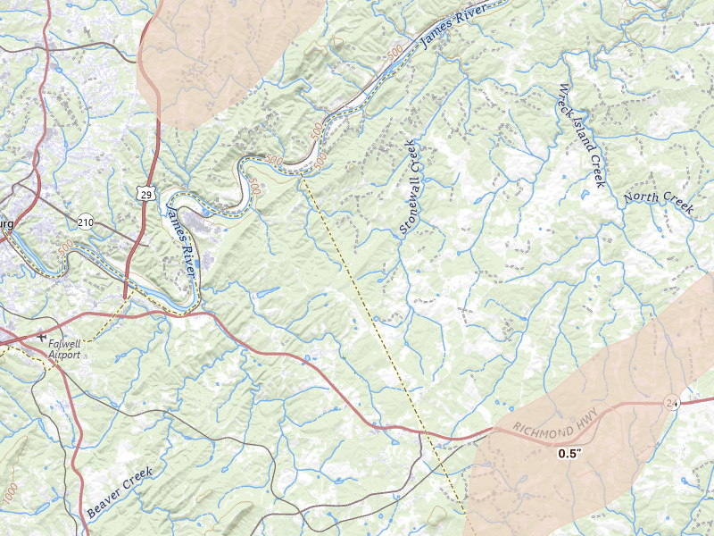 Radar-estimated hail-size map of the storm over Concord, VA on Jul 4, 2026