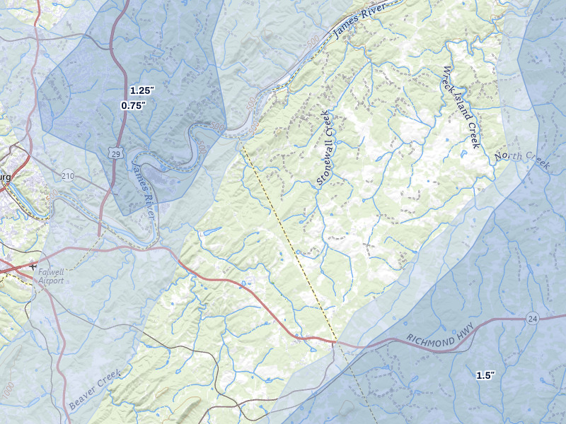 NEXRAD radar-signature map of the hail over Concord, VA