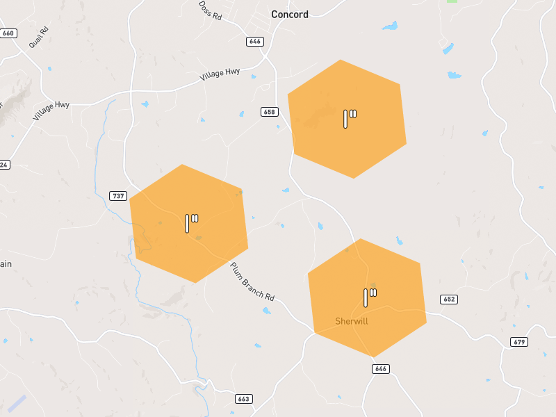 Hail map of Concord, VA on Jul 4, 2026, hail up to 1"