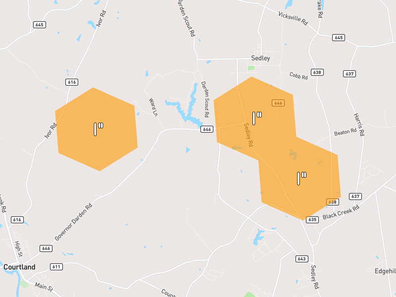 Hail map of Courtland, VA on Jul 29, 2026, hail up to 1"