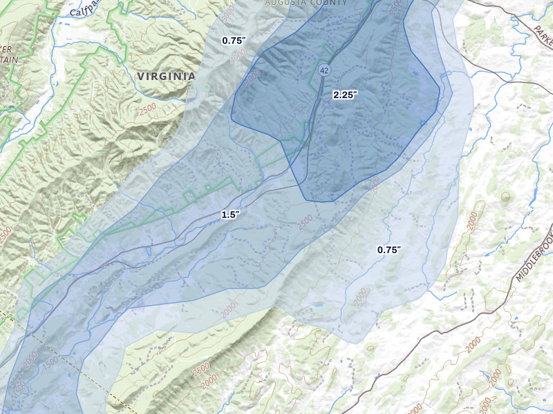 NEXRAD radar-signature map of the hail over Craigsville, VA