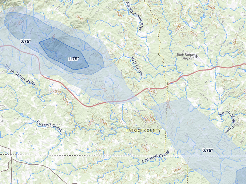 NEXRAD radar-signature map of the hail storm over Critz, VA on Jul 28, 2026