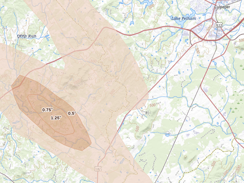 Radar-estimated hail-size map of the storm over Culpeper, VA