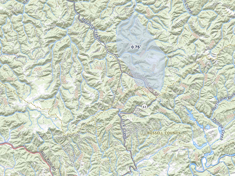 NEXRAD radar-signature map of the hail storm over Dante, VA on Jul 28, 2026