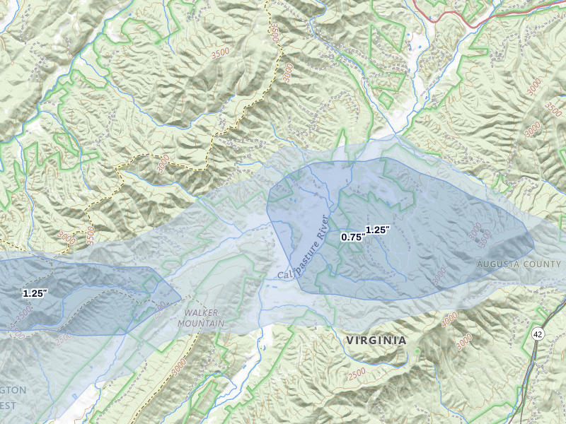 NEXRAD radar-signature map of the hail storm over Deerfield, VA on May 13, 2026