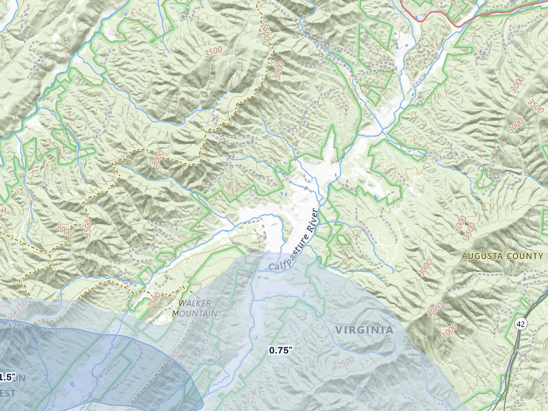 NEXRAD radar-signature map of the hail storm over Deerfield, VA on Jul 28, 2026