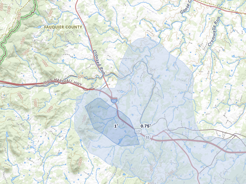 NEXRAD radar-signature map of the hail storm over Delaplane, VA on May 27, 2026