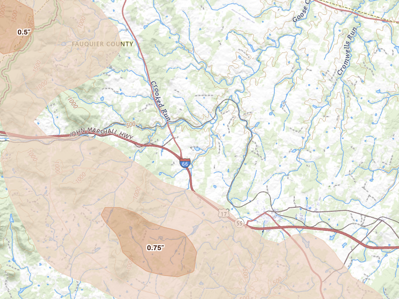 Radar-estimated hail-size map of the storm over Delaplane, VA
