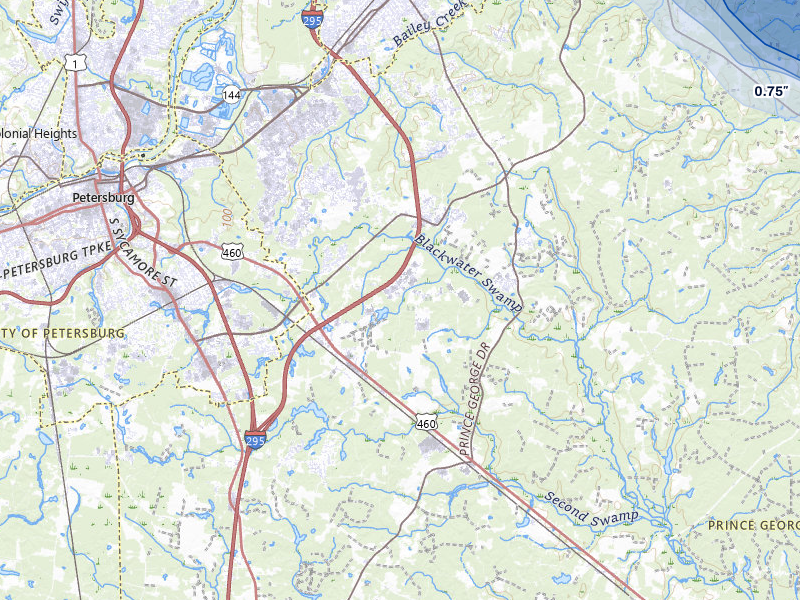 NEXRAD radar-signature map of the hail storm over Disputanta, VA on Jul 28, 2026