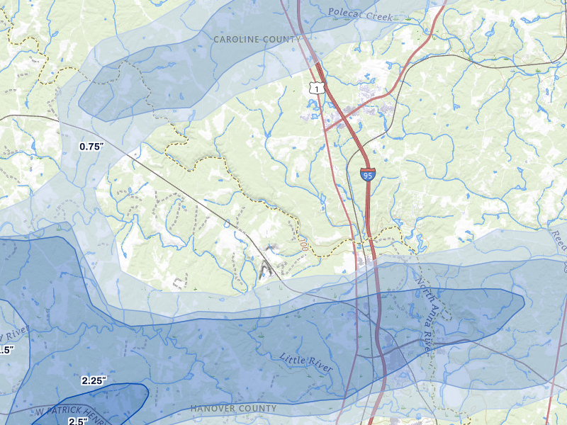 NEXRAD radar-signature map of the hail over Doswell, VA