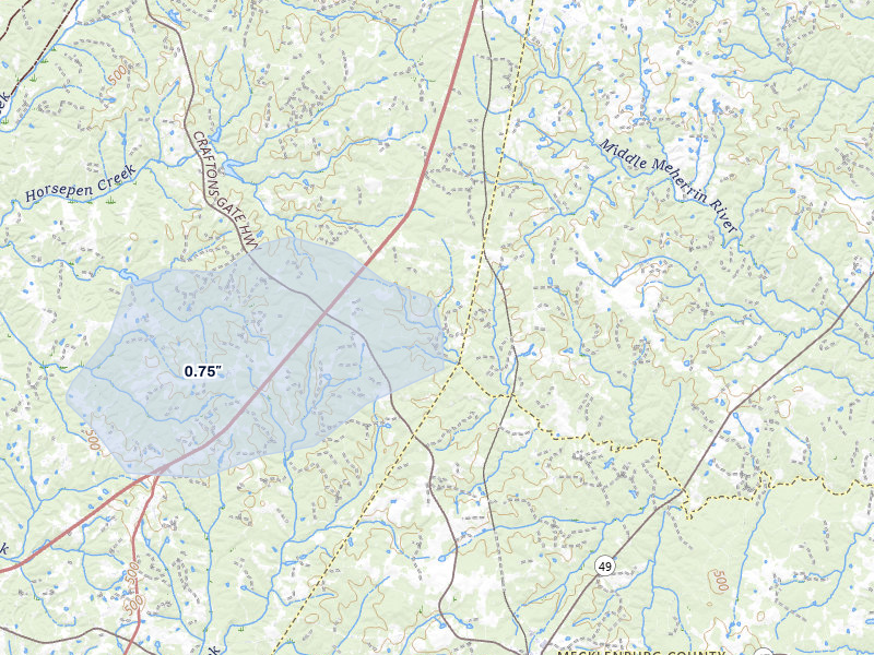 NEXRAD radar-signature map of the hail storm over Drakes Branch, VA on Jul 7, 2026